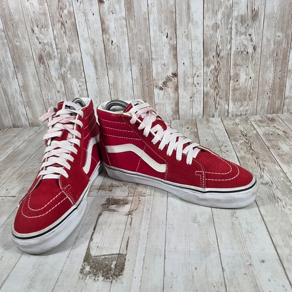 Vans Sk8-Hi Red Suede Canvas High Top‎ Sneakers Womens 6.5 Mens 5.0